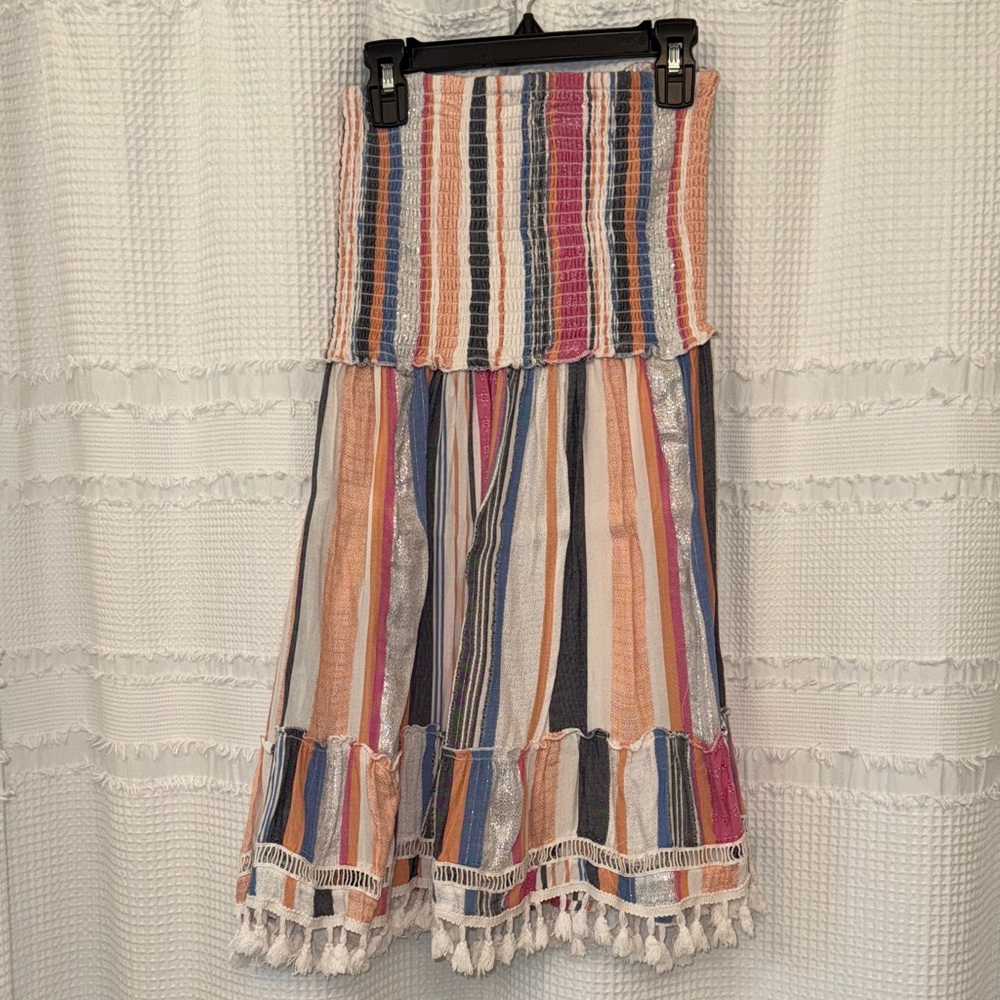 Blue Island Colorful Stripe Strapless Dress